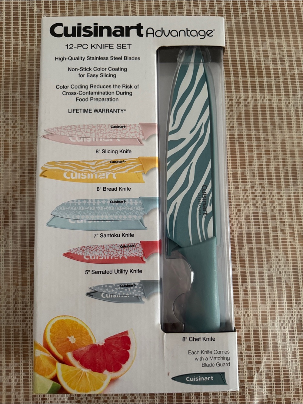 Cuisinart Teal and White Zebra Chef Knife
